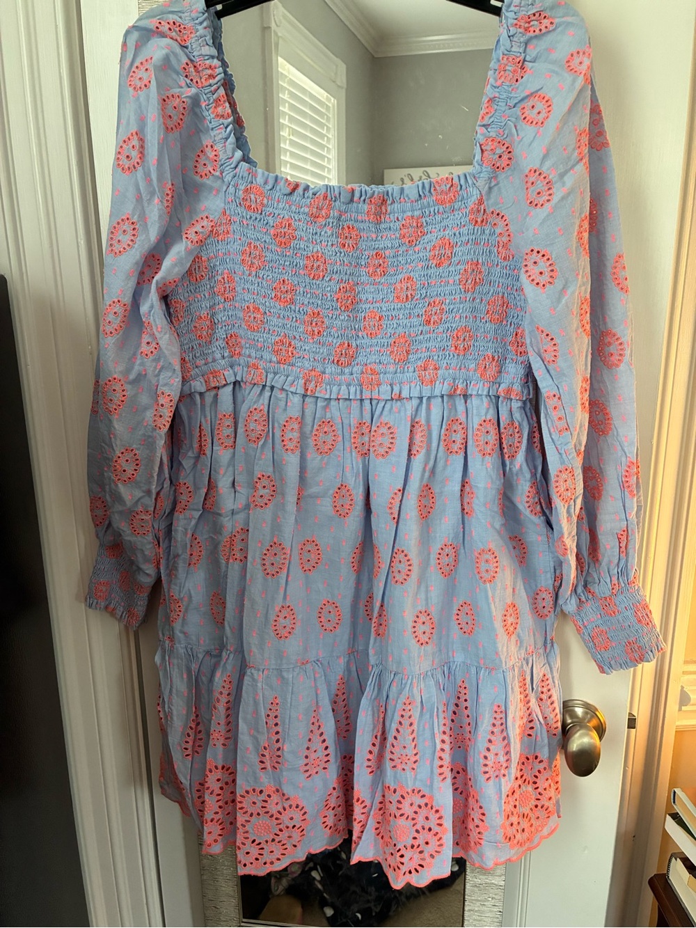 Lilly Pulitzer Blue Dress with Coral Eyelet Print Size medium - Picture 4 of 4